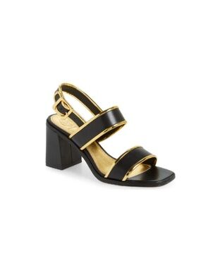 Tory Burch brown and Gold Block Heel Sandals